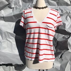 White and Red Madewell Striped Top